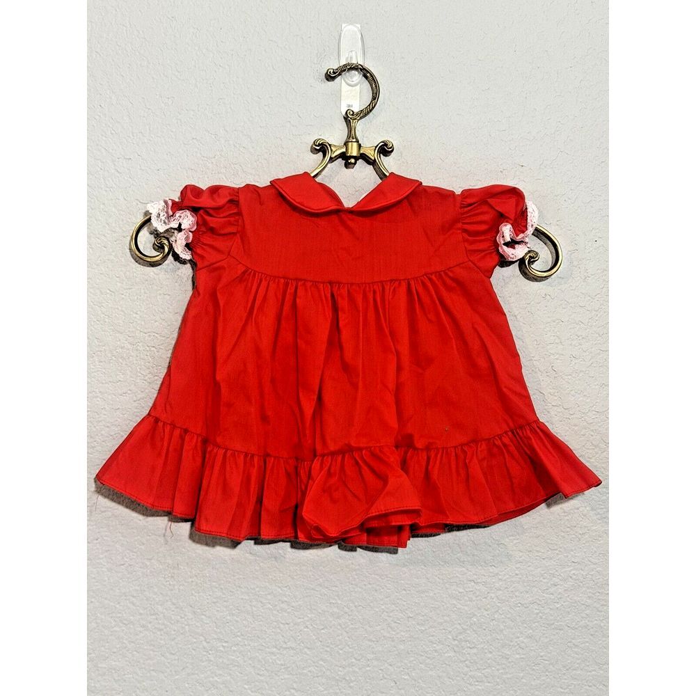 VTG Bryan Baby Girl Dress Red White Lace 18 Months Holiday‎ Made In USA